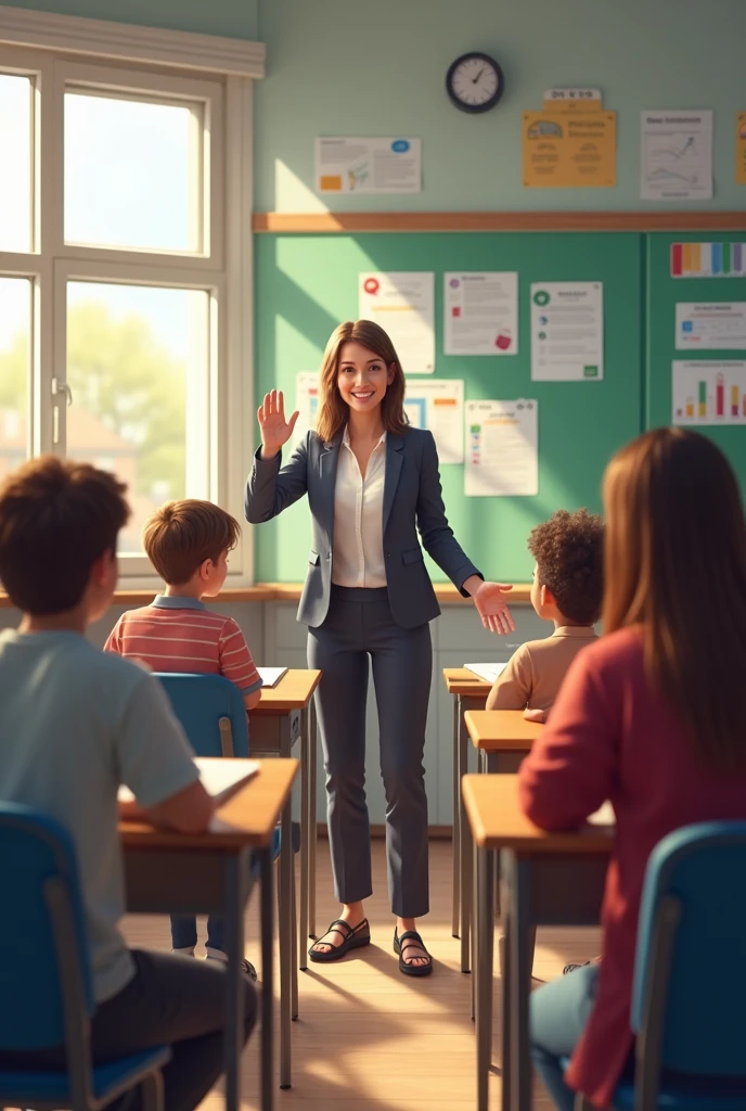 A teacher with his students in class where they begin to interact and ask each other questions