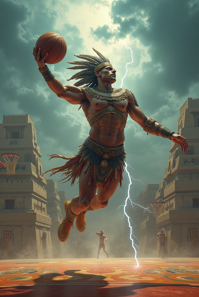 Aztec wind's god playing basketball