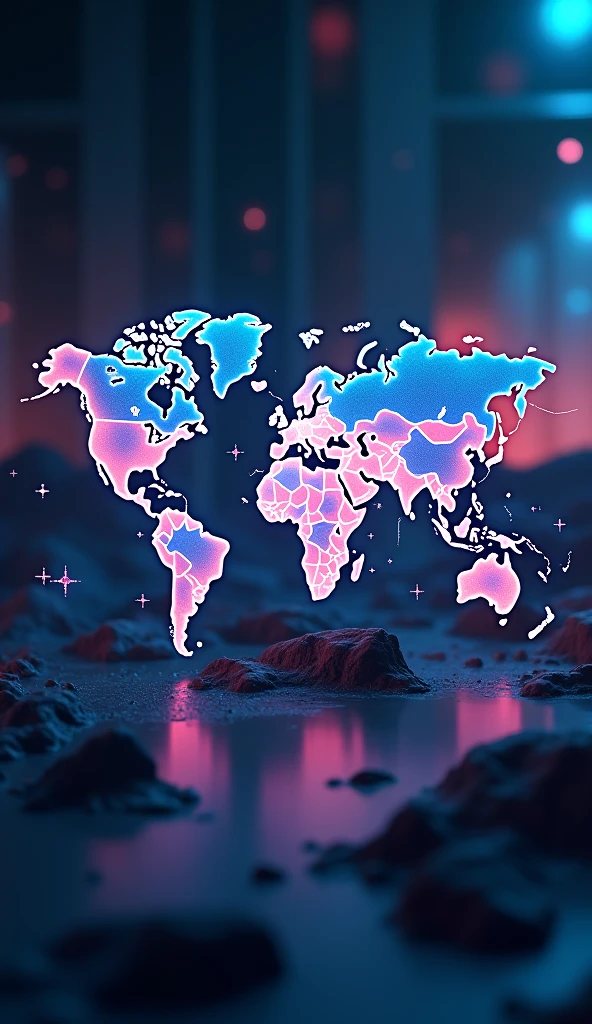 A futuristic world map, with different parts of the globe lit up in vibrant colors to show the use of anti-allergy drugs in various regions, with modern graphics and icons.