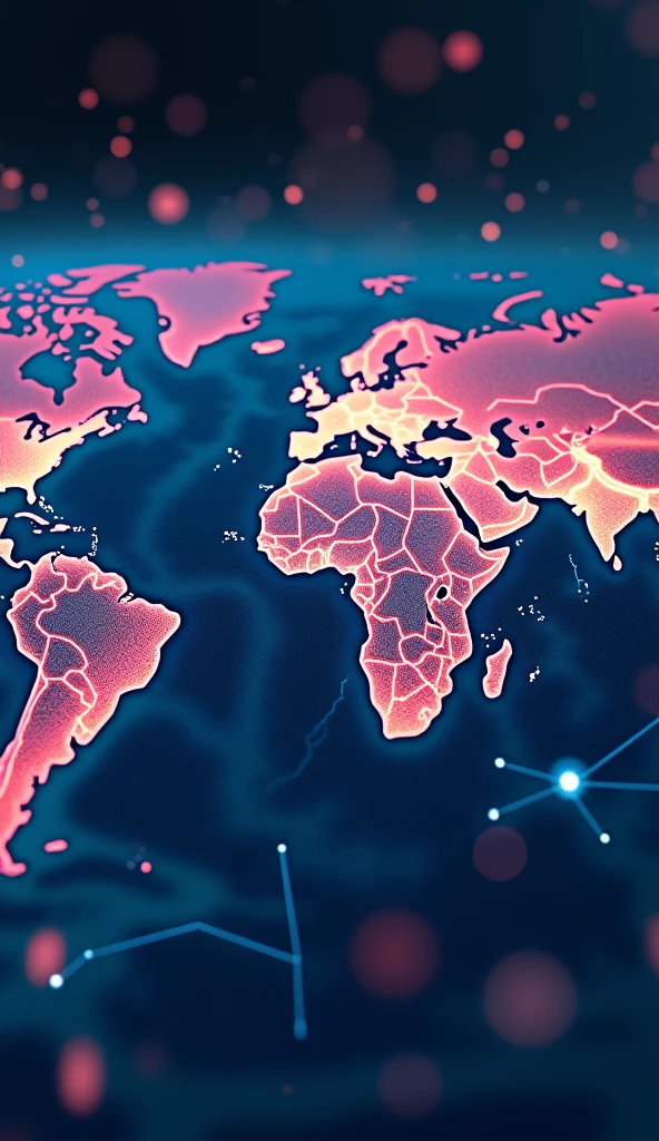 A futuristic world map, with different parts of the globe lit up in vibrant colors to show the use of anti-allergy drugs in various regions, with modern graphics and icons.