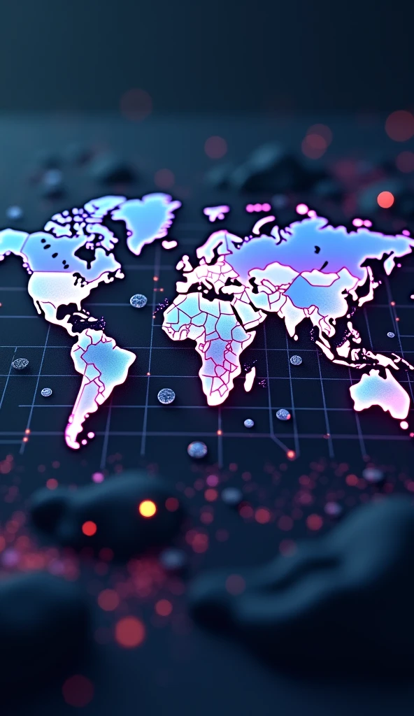 A futuristic world map, with different parts of the globe lit up in vibrant colors to show the use of anti-allergy drugs in various regions, with modern graphics and icons.