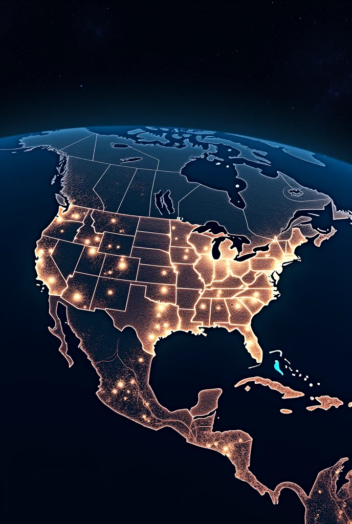 Make me a picture for my galaxy a15 phone wallpaper in 4k or best resolution suitable for this screen of America seen from space at night