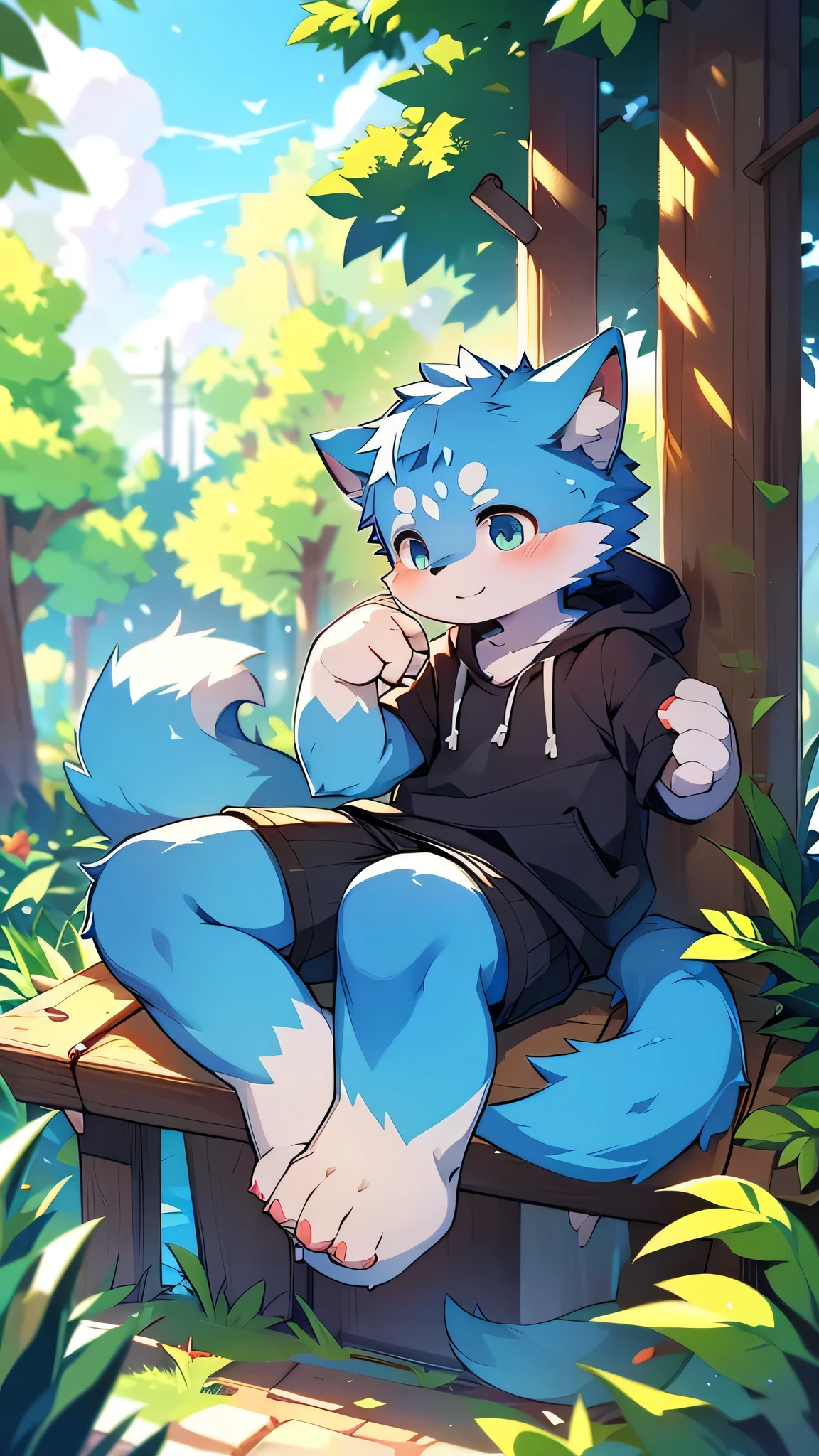 Features,super high quality,Very detailed,High resolution,超High resolution,Detailed Background,countryside,Not very detailed,超High resolution,Horny boy always details,超High resolution,Horny boy(Photos of solo travelers) (kemono,Furry Personification),Fluffy fur,かわいい耳のFeatures,Blue fur,dog,Wear a swimsuit,Black Swimsuit,bright,Shorts,alone
