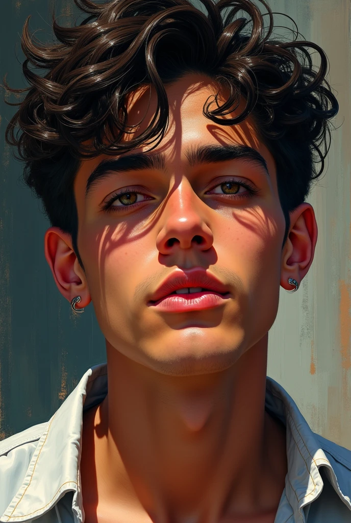 A teenager, rampant sexuality, a dimple on the right cheek, slanted eyes, A boy, moreno, Argentinian