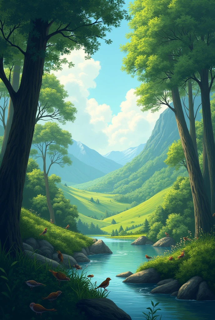 A nature cover with trees, animals, landscapes but not visible
