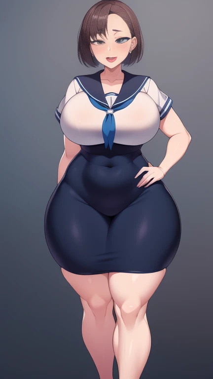 Large Breasts, Big Hips,Full Body Shot, Mature mother, Whipping the lower body, plump thighs, Ample calves, Seductive mature woman, Perfect body, Plus Size Model,high school girl,ahegao face, transparent Sailor suit, The skirt is very short,Mature woman wearing transparent Sailor suit,