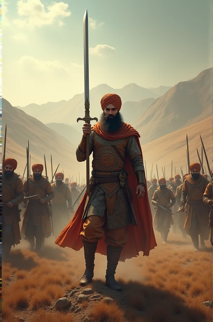 One sikh and 1 lakh enemies with weapon on a ground