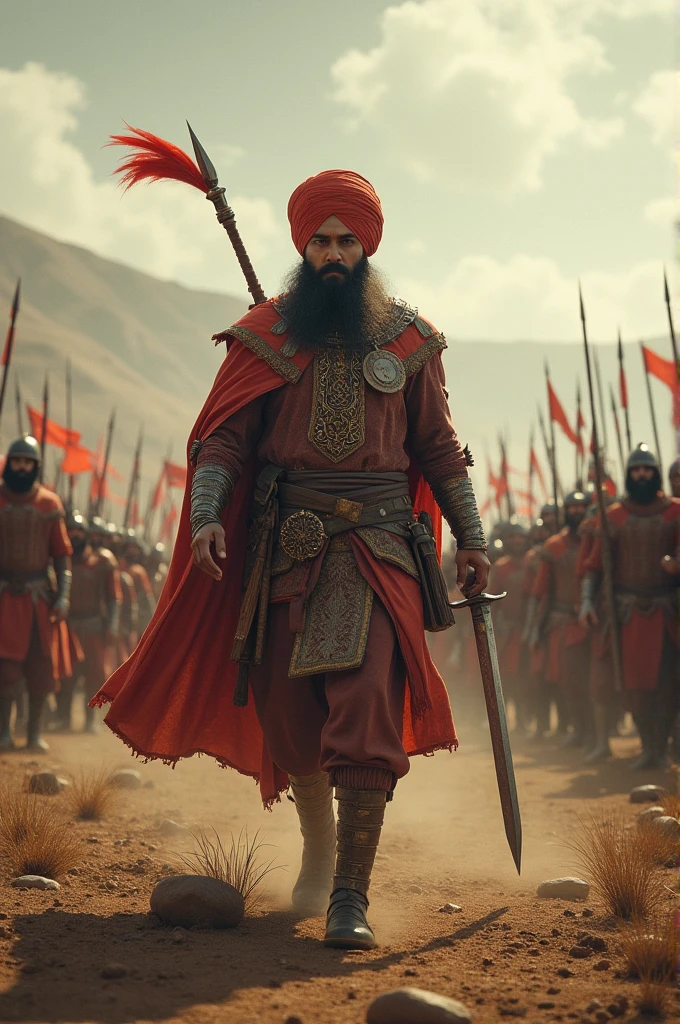 One sikh and 1 lakh enemies with weapon on a ground