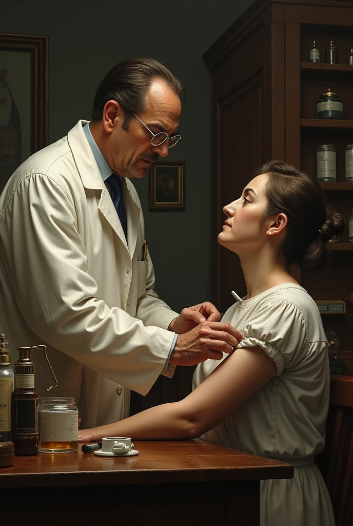 Doctor administering a vaccine in the past