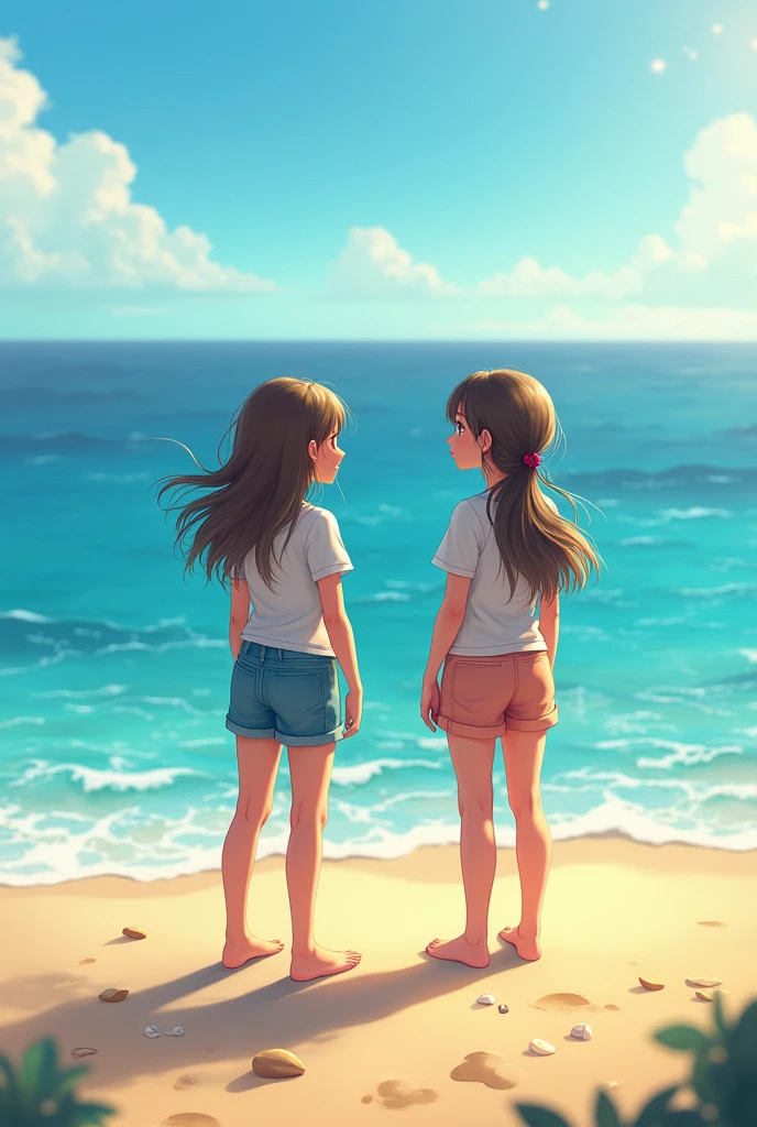 2 girl looking at the view on the beach