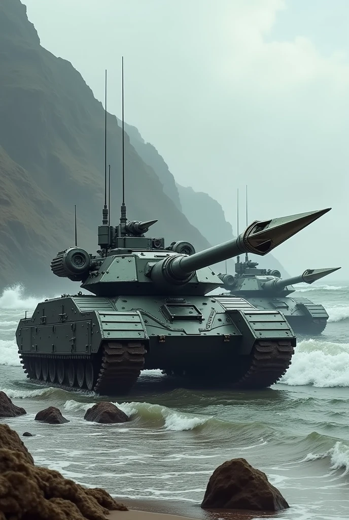 Amphibious Tanks with spear and trident at the back