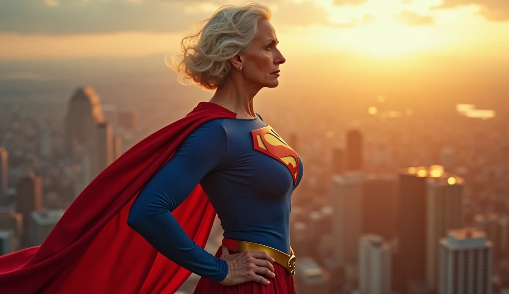 Julie Hagerty(((very beautiful old Supergirl (((1984s costume))); Julie Hagerty))) Super old woman Julie Hagerty; confident, powerful, indestructible, attractive; big and firm chest, floating high above the city, sunlight streaming through the clouds, dramatic pose, cinematic lighting, colorful cityscape below, gritty urban environment, intricate details, hyper-realistic, 8k, cinematic, dramatic, grandiose, superhero, flying, cape flowing, muscular, confident, powerful, determined expression, glowing eyes, lens flare, volumetric lighting, cinematic camera angle, dramatic shadows and highlights, photorealistic, vibrant colors, highly detailed, masterpiece