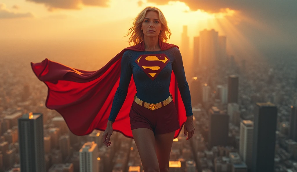 Julie Hagerty(((very beautiful old Supergirl (((1984s costume))); Julie Hagerty))) Superold woman Julie Hagerty; confident, powerful, indestructible, attractive; big and firm chest, floating high above the city, sunlight streaming through the clouds, dramatic pose, cinematic lighting, colorful cityscape below, gritty urban environment, intricate details, hyper-realistic, 8k, cinematic, dramatic, grandiose, superhero, flying, cape flowing, muscular, confident, powerful, determined expression, glowing eyes, lens flare, volumetric lighting, cinematic camera angle, dramatic shadows and highlights, photorealistic, vibrant colors, highly detailed, masterpiece