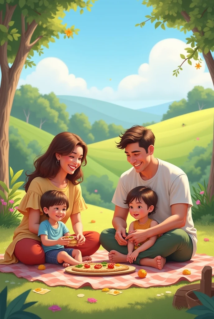 Isang eksena na nagpapakita ng magkasamang pamilya na nagkakaroon ng quality time—halimbawa, nagkakaroon ng picnic sa labas o nagtutulungan sa bahay. Ipinapakita nito ang pagmamalasakit at respeto sa bawat isa sa loob ng pamilya.