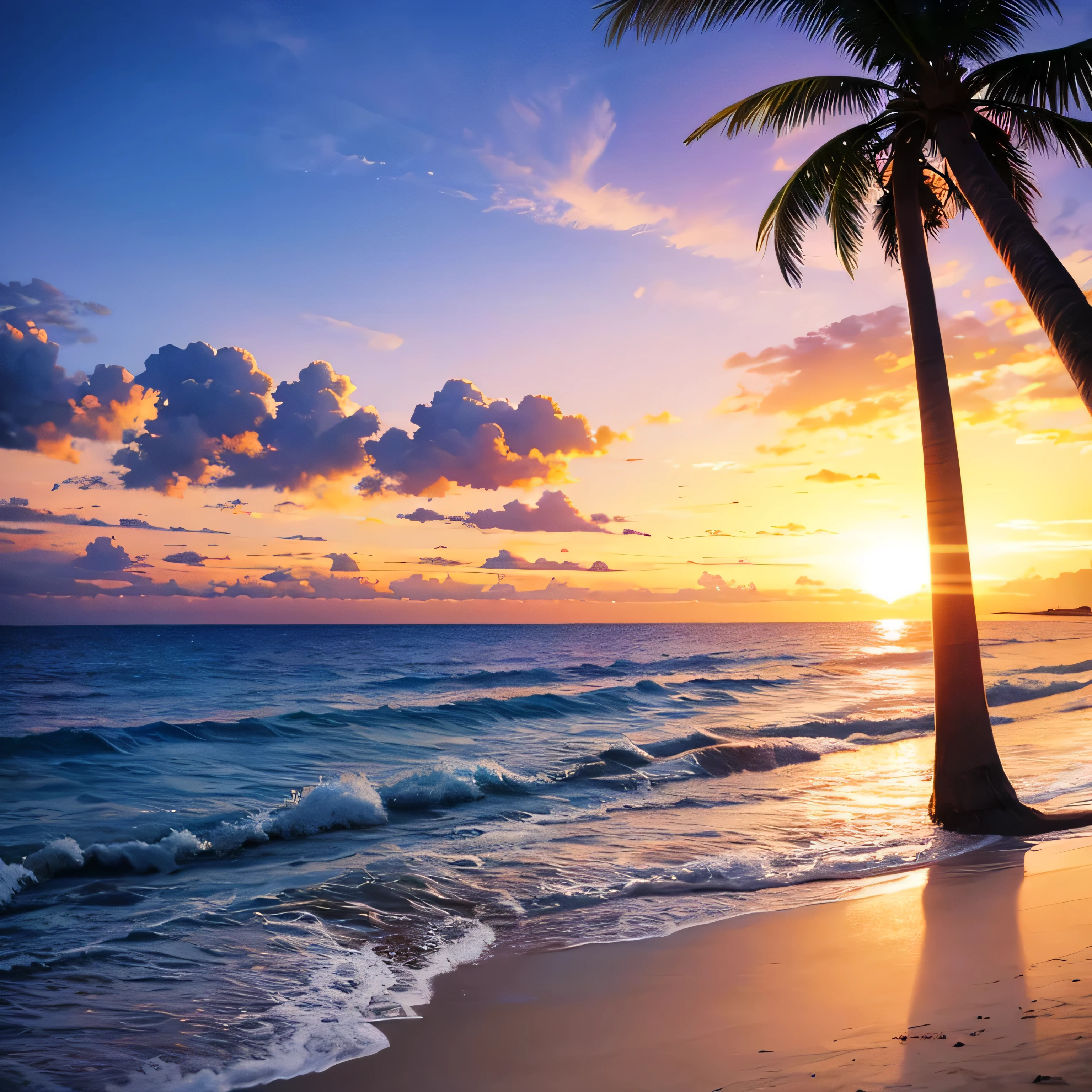 Sunset on the beach、Palm tree、Big Sunset、Beautiful views