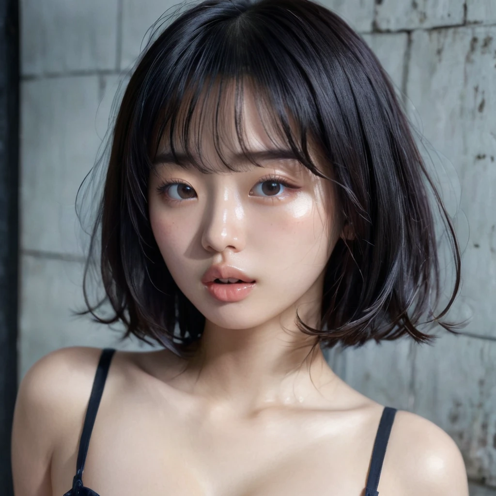 (masterpiece), (Highest quality), (Super detailed),(Disheveled Hair),(figure), (One girl), 1、,Beautiful attention to detail,triangle face、 Delicate and beautiful face,freckles 、((No makeup))、、(midelioam)、floating,(High saturation),), Light-colored lips、(mouthを閉じた)、Soft Breasts、 Black Hair, bangs, Hair Ring, Floating hair, (The Shining), Best lighting, Best Shadow,(((NUDE)))、((Realistic)), RAW Candid Cinema, 16mm, Color Grading Portra 400 Film, Prominent colors, Ultra-realistic, Filmed with a movie camera, Detailed skin texture, Scattered beneath the surface、 (((cute refugee woman)))、 Highest quality, Very dark underground slums, (Solitary confinement),low length、Petite、 (Pretty face, Detailed face:1.2), (((Round face)))、((pubic hair)、(((full body))), Black Hair、Short Bob、Messy Hair、bangs、Large Breasts, 、(Detailed eyes)、(True Face) ((No makeup))、(((Thin lips)))、((((Scared))))、 (((pretty girl)))、((Highest quality、8k、masterpiece:1.3))、((((Dark basement))))、 (((Sleep on your back))),(((blush,Open_mouth,upper_body,Underarm:1.5)))