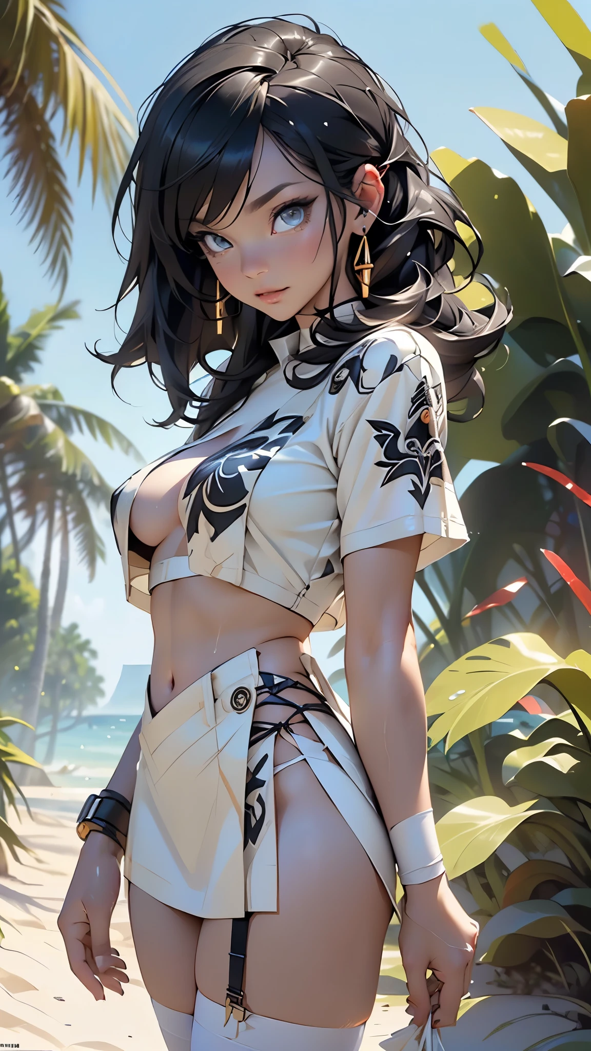 sith girl, serious and sexy face, has a face of supernatural beauty, long black hair, black hair, fitness hip, cracked abdominal muscle, large abdomen muscle,light_blue_hair,
woman,1female,((milf,mom,mature,mature woman,4 female,adult)),
Her figure is extremely voluptuous, gigantic breasts, heavy breasts,(large breasts:1.5),saggy breasts,colored inner hair,((aqua_eyes:1.3))),intricate eyes,beautiful detailed eyes,symmetrical eyes,((((lustrous skin:1.5,bright skin: 1.5,skin tanned,shiny skin,very shiny skin,shiny body,illuminated skin)))),(spider lower abdomen,narrow waist,wide hip,bimbo body,inflated legs,thick thighs),(((detailed face))),
(cute,slutty,sensual,seductive look,seductive,((erotic)),opulent,sumptuous,longingly,((nsfw)),
queen,goddess,fantasy,revealing clothing,show skin,zettai ryouiki,revealing clothing,skin show,((rave shirt with a black print,rave miniskirt,visible thong straps)),(wearing a rave outfit:1.3,rave clothing,semi-naked,scantily clad),((clothes wet, intricate costume, intricate clothing)),(femdom cloth,torn clothes,black clothes),sith style, bare belly, bare shoulders, golden bracelets,detailed outfit,
(dynamic pose:1.0),arrogant face, arrogant smile,(centered,scale to fit dimensions,Rule of thirds),
outdoor,((beach rave party)),scenery:1.25,((intricate scenery)),((beach rave party background)),beach rave party atmosphere,Summer beach party,sand,beach party behind,harmonized orange sunset adding to the atmosphere of a summer beach party,beach party atmosphere,Boom festival,European rave,Cytorance festival,time golden,Ozora festival,sea,horizon,palm,palm trees,Christmas lights,
(Glossy rave ornaments),highres,sharp focus,(ultra detailed,extremely detailed),(photorealistic artwork:1.37),(extremely detailed CG unity 8k wallpaper),(((vibrant colors,vibrant theme))),(intricate),(masterpiece),(best quality),artistic photography,(photography taken by sldr),(intricate background),perfect rendered face,perfect face details,realisti