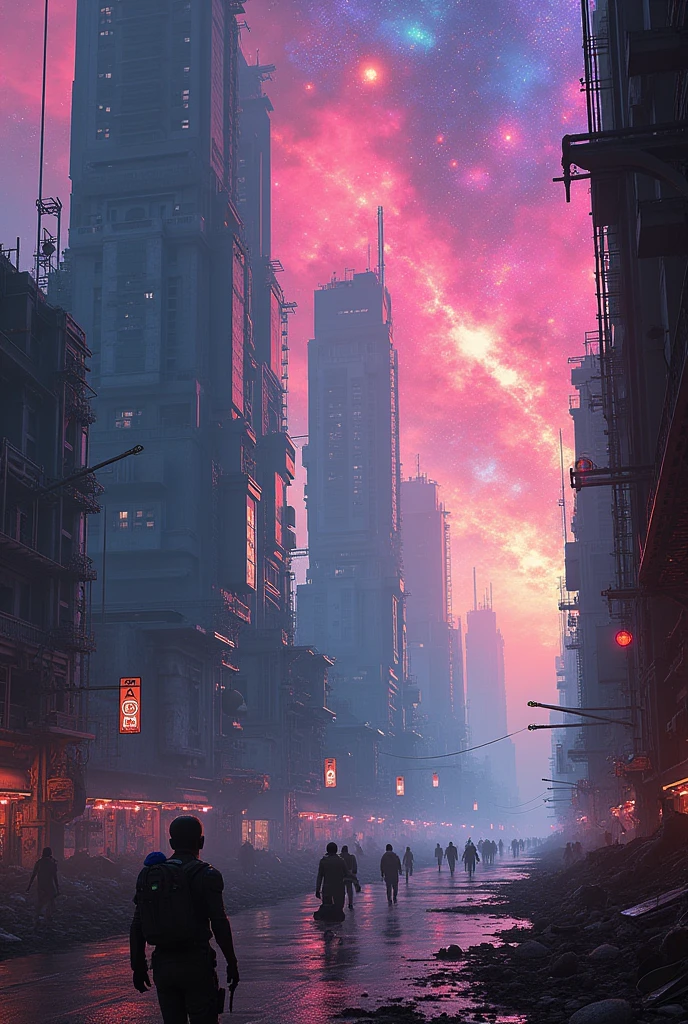 Stadt, postapokalyptisch, cyberpunk, universe color explosion