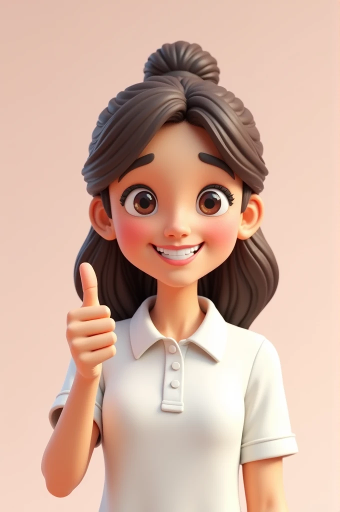 Happy 3d girl doing like symbol with finger and white polo shirt 