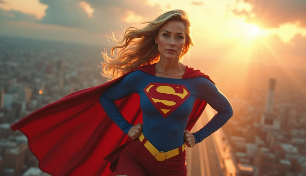 Julie Hagerty(((very beautiful old Supergirl (((1984s costume))); Julie Hagerty))) Super old woman Julie Hagerty; confident, powerful, indestructible, attractive; big and firm chest, floating high above the city, sunlight streaming through the clouds, dramatic pose, cinematic lighting, colorful cityscape below, gritty urban environment, intricate details, hyper-realistic, 8k, cinematic, dramatic, grandiose, superhero, flying, cape flowing, muscular, confident, powerful, determined expression, glowing eyes, lens flare, volumetric lighting, cinematic camera angle, dramatic shadows and highlights, photorealistic, vibrant colors, highly detailed, masterpiece; By Georege Perez