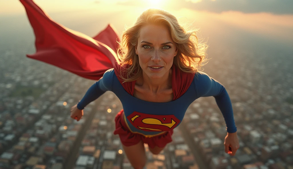 Julie Hagerty(((very beautiful old Supergirl (((1984s costume))); Julie Hagerty))) Super old woman Julie Hagerty; confident, powerful, indestructible, attractive; big and firm chest, floating high above the city, sunlight streaming through the clouds, dramatic pose, cinematic lighting, colorful cityscape below, gritty urban environment, intricate details, hyper-realistic, 8k, cinematic, dramatic, grandiose, superhero, flying, cape flowing, muscular, confident, powerful, determined expression, glowing eyes, lens flare, volumetric lighting, cinematic camera angle, dramatic shadows and highlights, photorealistic, vibrant colors, highly detailed, masterpiece; By Georege Perez