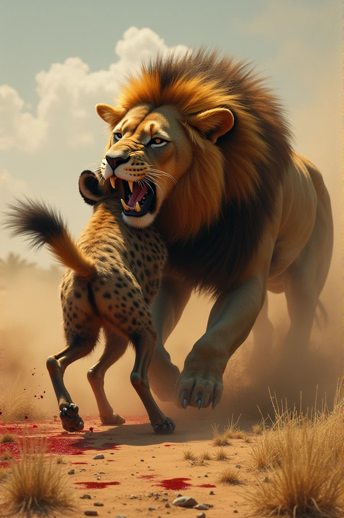 Lion killing a hyena