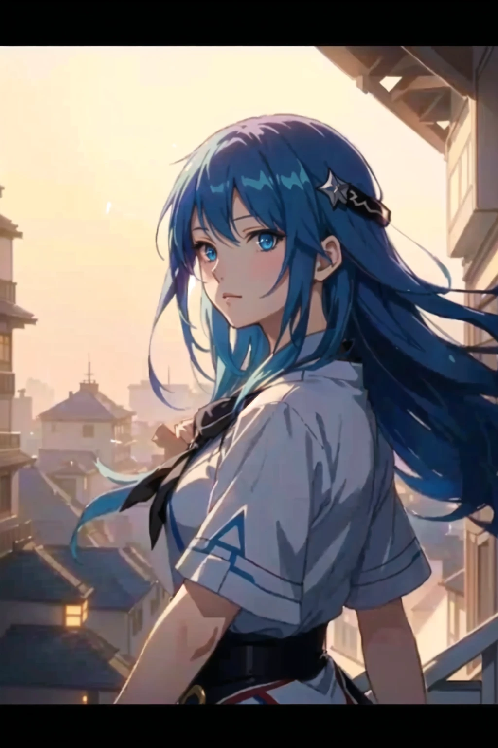 anime girl with blue hair and blue eyes standing on a balcony, artgerm and atey ghailan, anime young man, artwork in the style of guweiz, cute anime portrait, Cute anime girl, anime girl with long hair, Guweiz, an anime girl, anime look of a beautiful girl, Impacto de Ayaka Genshin