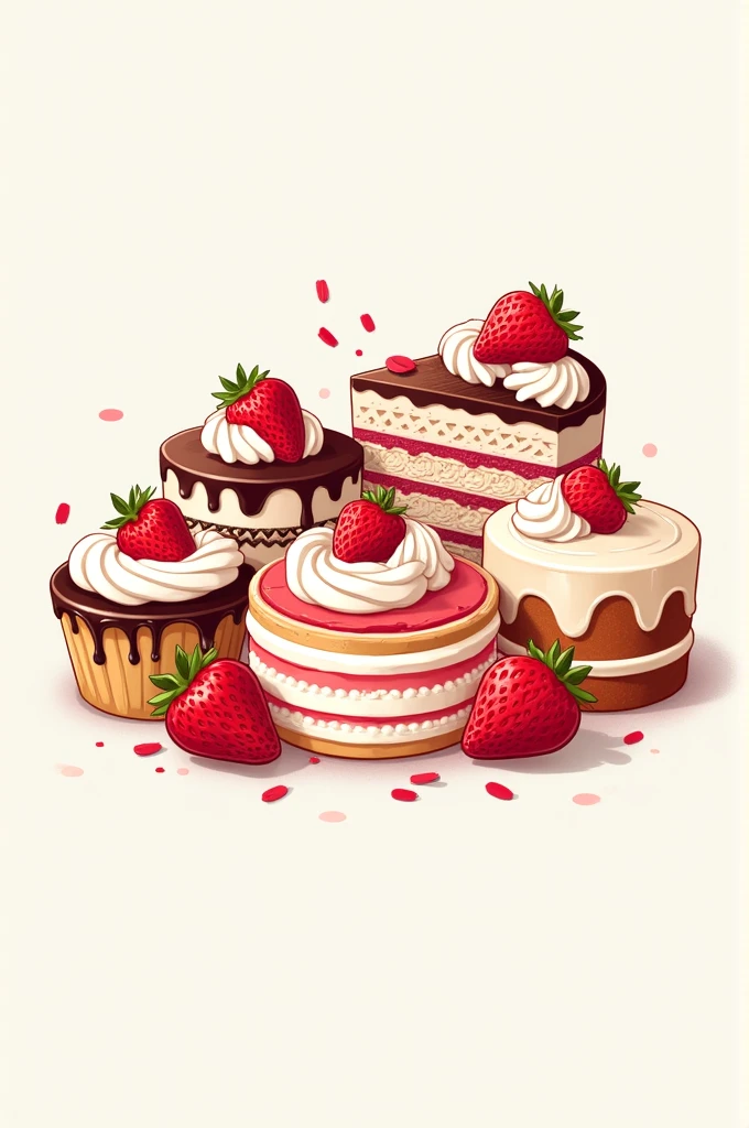 A logo of cakes and strawberries with cream with the name Dulce Vida
