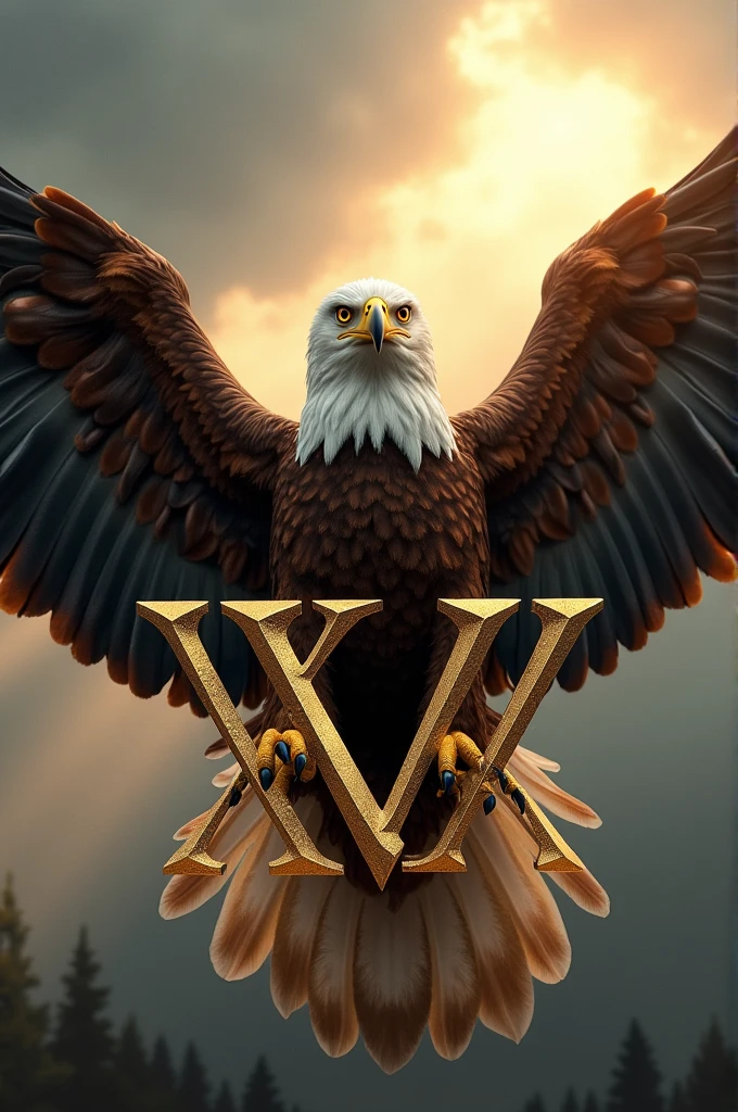 Create an image with an eagle holding the number 15 in Roman numerals