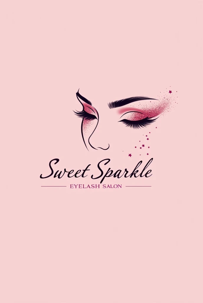 Logo of a beauty salon for eyelash application using the name “sweet sparkle” that has glitter and soft pink colors 