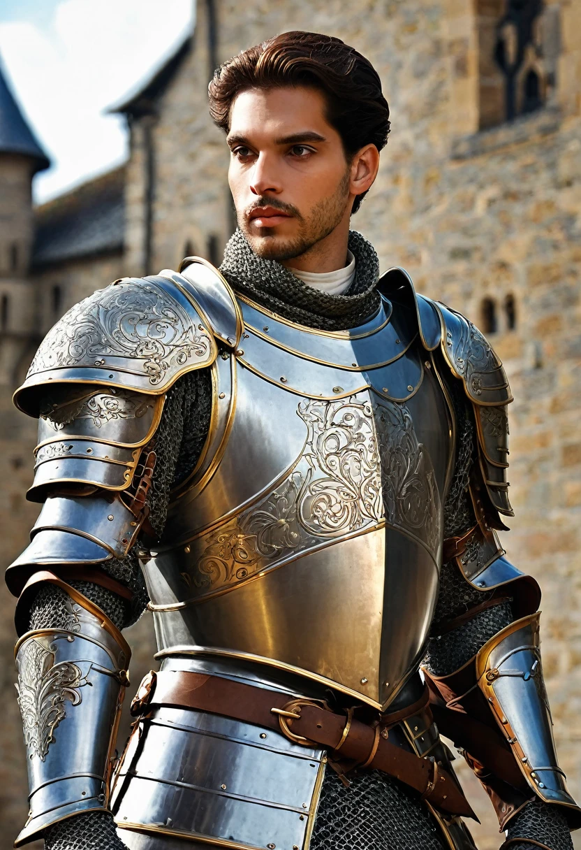 Create the image of a 2 medieval prince in armor