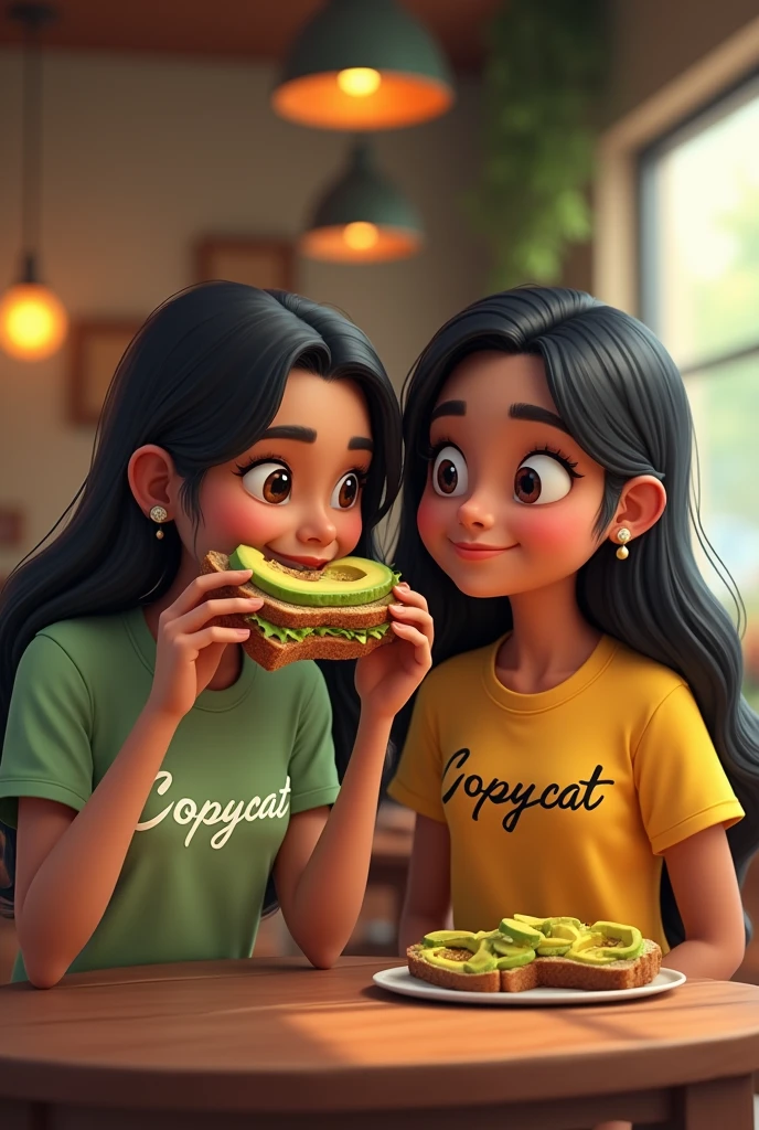 Jiya shankar eating avocado sandwich . Manisha rani wearing copycat tshirt & ready to copy jiya shankar.