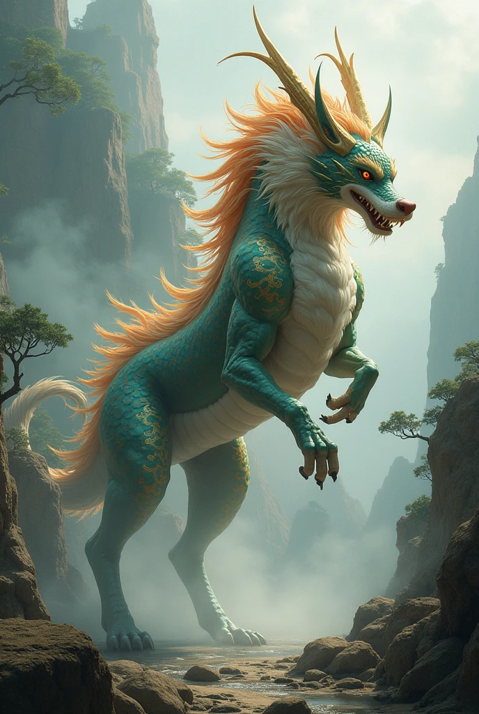 mix a Chinese dragon with a wolf
