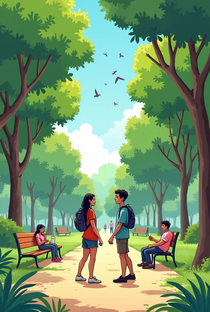 A comic strip about two friends talking in a park