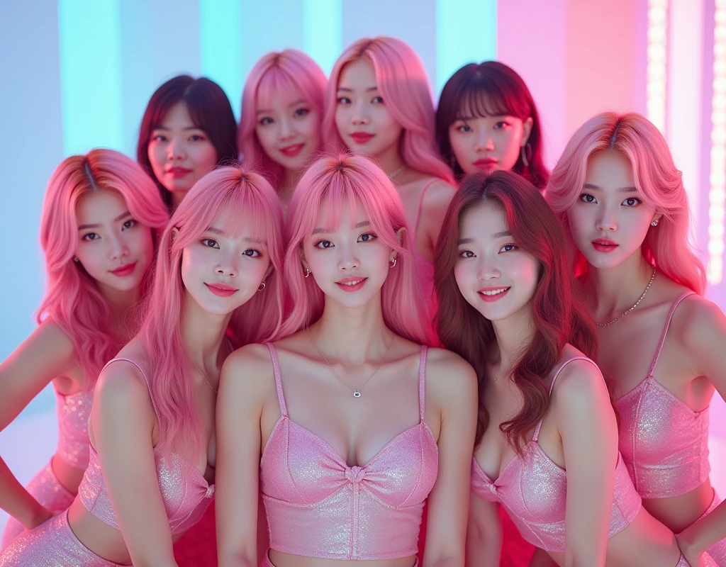 Pink K-pop cover 7 cute girls realistic