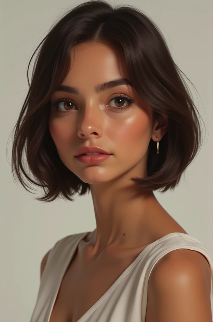 40 year old brown woman,short straight brown hair,with a thin mouth, thin eyebrow,medium eyes,