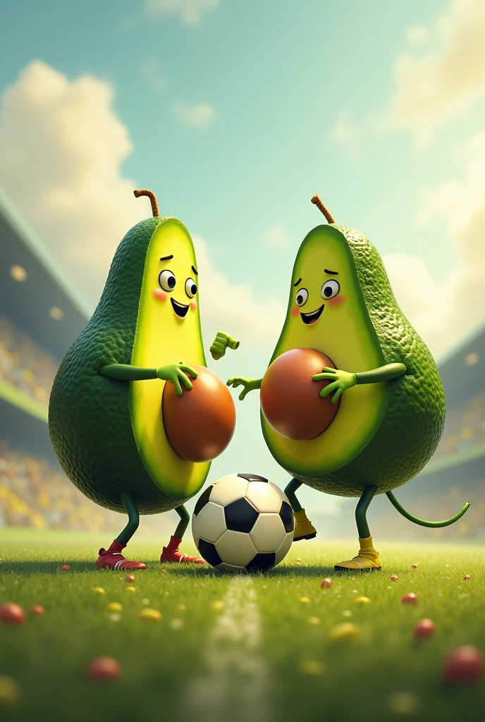 Two avocados with a footballer