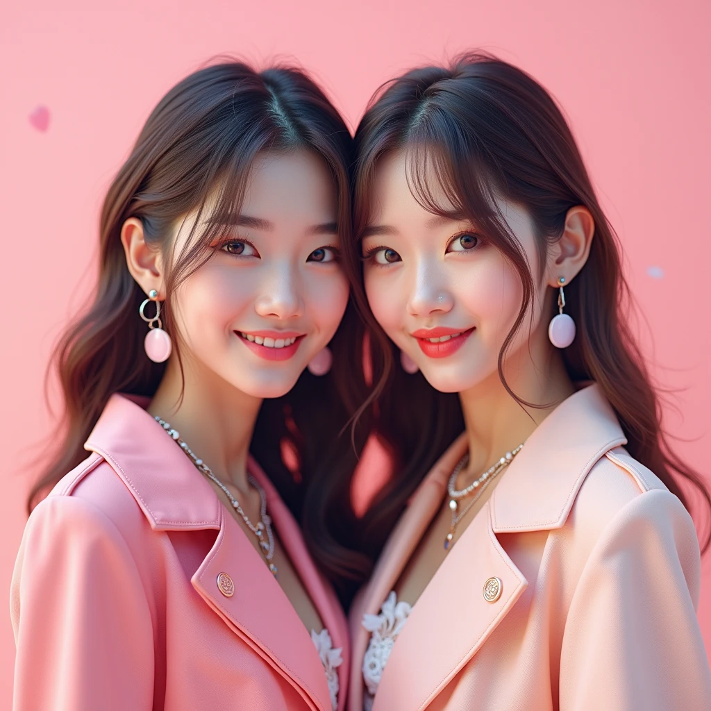 Pink K-pop cover with two cute girls realistic