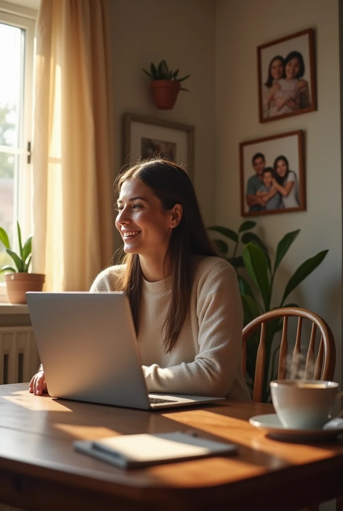 Make a picture of a person sitting at a cozy table, with an open laptop in front of you. ao redor, there are photos of family and friends hanging on the wall, symbolizing the important connection she values. The expression on her face is one of satisfaction and relief., while she is on a video call with a friend or family member.
On the body to the laptop, you can see an internet providers website, where she just clicked on a plan that perfectly meets her needs. Ao lado do laptop, there is a cup of steaming coffee and a notepad with notes about the advantages of the chosen plan.
Soft sunlight comes through the window, creating a welcoming and inspiring environment. This image reflects the happiness and security that comes from having a reliable connection to stay in touch with the people you love..
Make an image of a real person sitting at a cozy table, with an open laptop in front of you. ao redor, there are photos of family and friends hanging on the wall, symbolizing the important connection she values. The expression on her face is one of satisfaction and relief., while she is on a video call with a friend or family member.
On the body to the laptop, you can see an internet providers website, where she just clicked on a plan that perfectly meets her needs. Ao lado do laptop, there is a cup of steaming coffee and a notepad with notes about the advantages of the chosen plan.
Soft sunlight comes through the window, creating a welcoming and inspiring environment. This image reflects the happiness and security that comes from having a reliable connection to stay in touch with the people you love..
Create an image of a person sitting on a park bench, surrounded by leafy trees and colorful flowers. The sun is setting on the horizon, creating an orange and pink sky, that reflects the beauty of the moment, but also the transition that is about to happen in that person's life.
She has a thoughtful expression, like ol