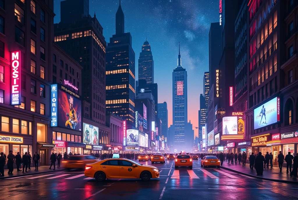 New York City, masterpiece, Highest quality, uhd, Night view, (Ultra-high resolution,8k), Neon Town, (Photorealistic), Colorful,Beautiful starry sky