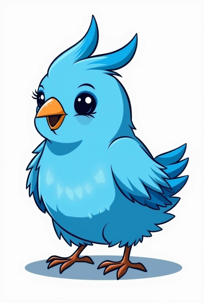 Create a vectorized blue cockatiel chick to be a mascot, with black outline strokes