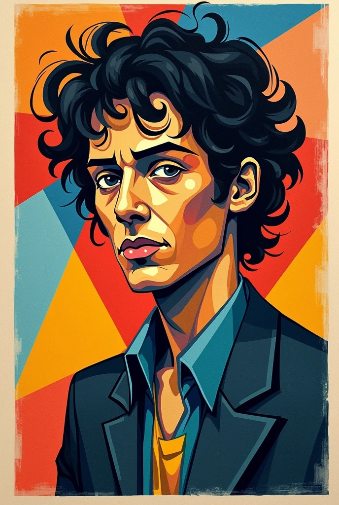 Create an easy cubism drawing about Gustavo Cerati 