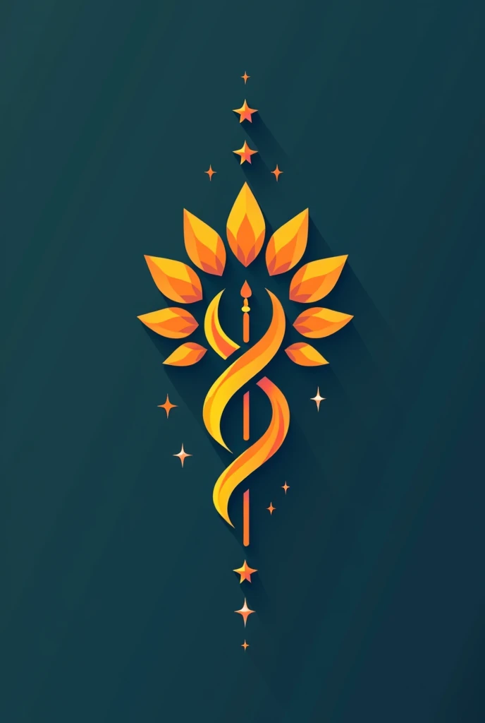A logo with abstract shapes, for a medical clinic, mixing the symbol of Hermes&#39; caduceus with sunflower, and the stars along the caduceus in the vertical of the southern cross constellation. vector style, solid colors. The logo must be in 4X4 format. Ratio 4:4.