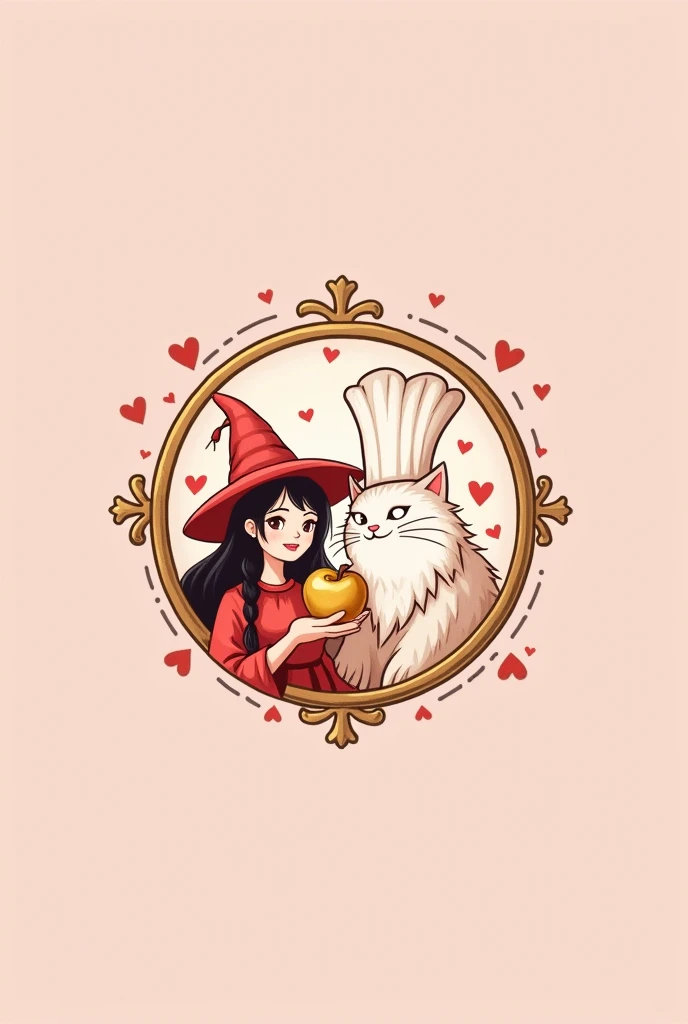 {
"prompt": "Design a logo for a company named 'Sorega Doces'. The background should be a soft baby pink, with details in red, white, and gold. Incorporate elements from the Lover, Creator, and Magician archetypes. Include a cat wearing a chef's hat, surrounded by hearts. Add a female mage or sorceress holding a golden apple. The entire design should be enclosed within a circular gold frame. The overall style should be whimsical yet elegant, blending magic and sweetness in the design.",
"size": "1024x1024"
}
