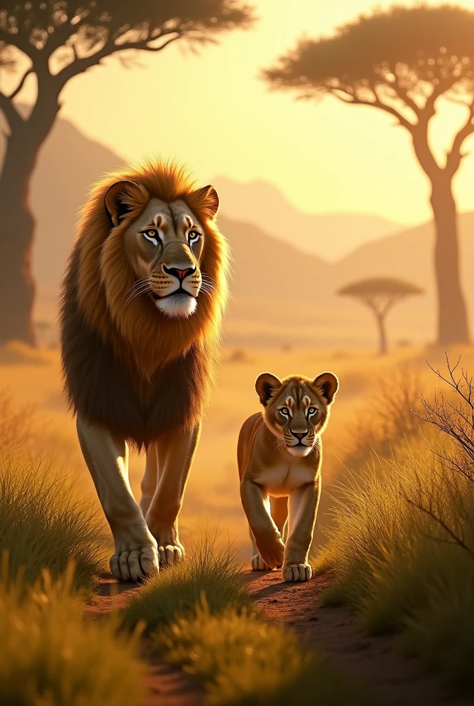 King Lion and her prince  son  going towards her state