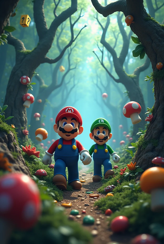 Mario Bros in a weird forest