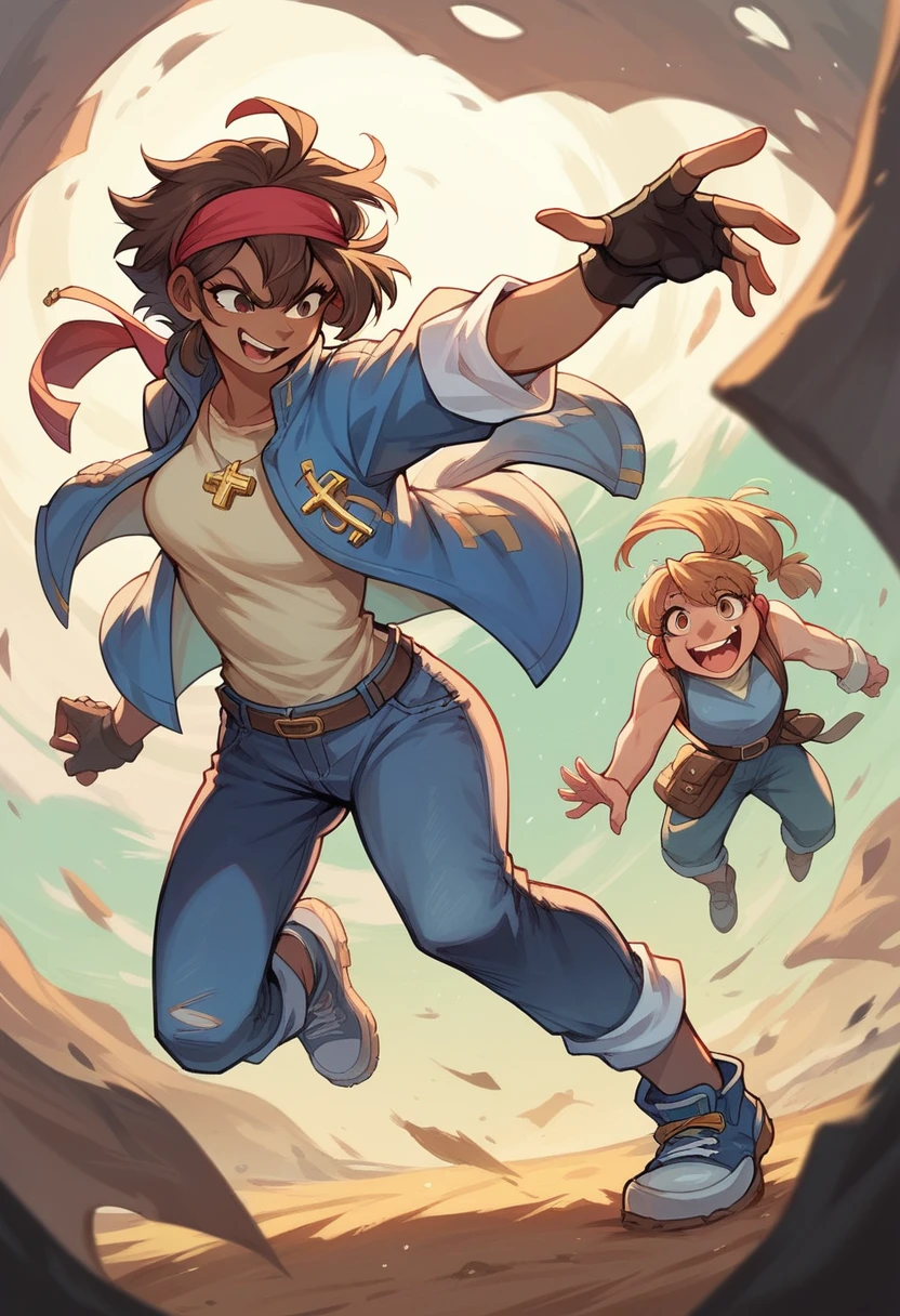 Bridget Hippo: A Humanized Hippopotamus Who is A Warrior with Her Brown Hair, Red Headband, Brown Eyes, Wearing A Blue Shirt, Some Dark Blue Jeans and Also Barefooted, She is A Black Woman Who is A Humanized Hippo Who Can Fight Back!