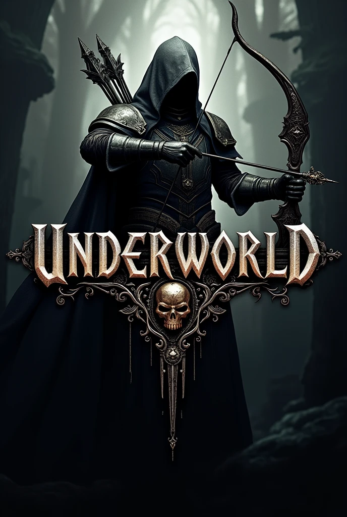 Make a logo written Underworld, themed based on the MMORPG game Perfect World , add archer in background