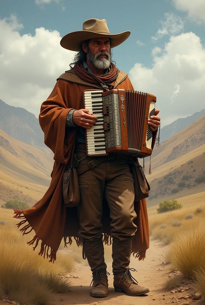 A gaucho with an accordion drinking chimarrão
