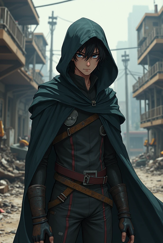 A male character in the style of boku no hero related to tokoyame in a post-apocalyptic scenario dominated by villains and with a dark style
